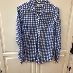 Vineyard Vines Navy Gingham Button Down Blouse